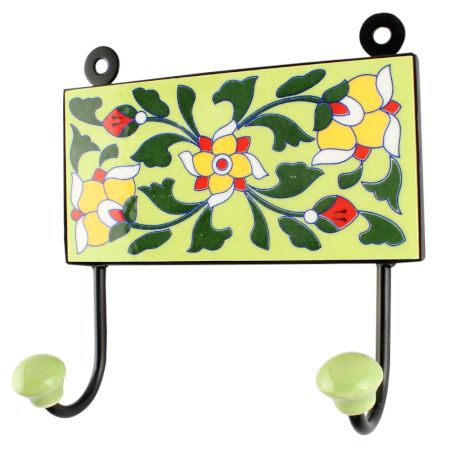 Forest Green Wheel Flower Ceramic Tile Hook